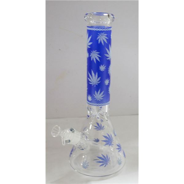 NEW 14" CLEAR BLUE LEAF ETCHED BEAKER BONG