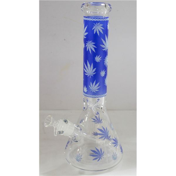 NEW 14" CLEAR BLUE LEAF ETCHED BEAKER BONG