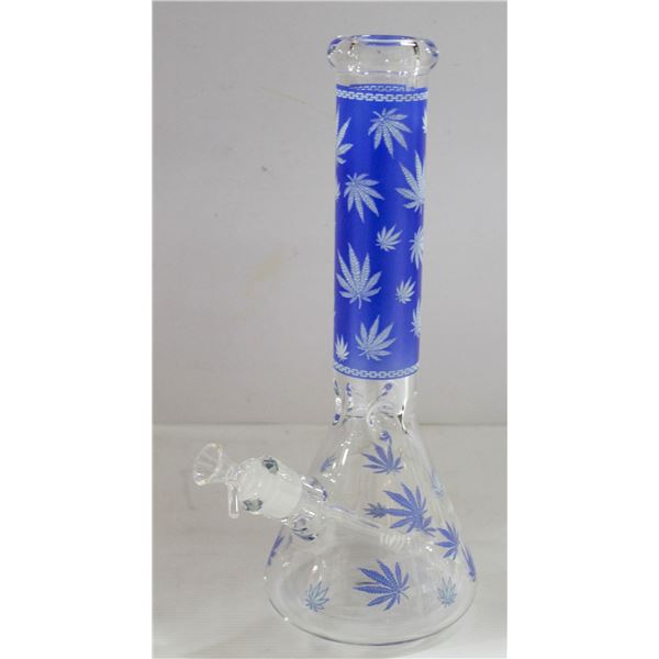 NEW 14" CLEAR BLUE LEAF ETCHED BEAKER BONG
