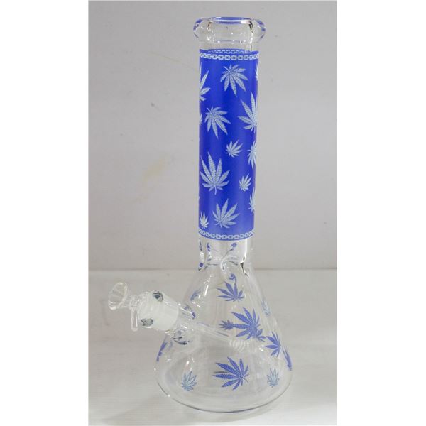 NEW 14" CLEAR BLUE LEAF ETCHED BEAKER BONG