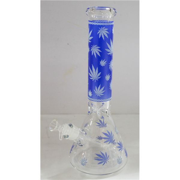 NEW 14" CLEAR BLUE LEAF ETCHED BEAKER BONG