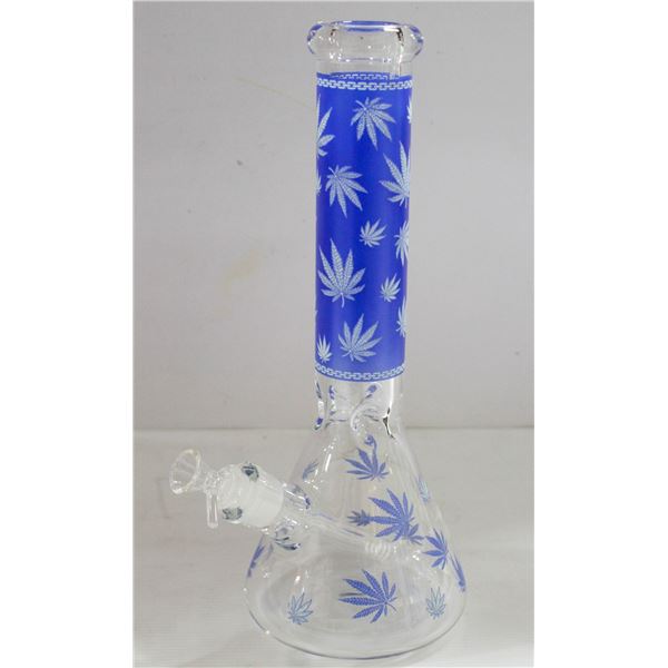 NEW 14" CLEAR BLUE LEAF ETCHED BEAKER BONG