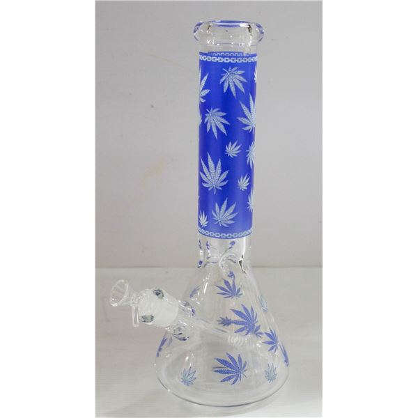 NEW 14" CLEAR BLUE LEAF ETCHED BEAKER BONG