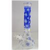 Image 1 : NEW 14" CLEAR BLUE LEAF ETCHED BEAKER BONG