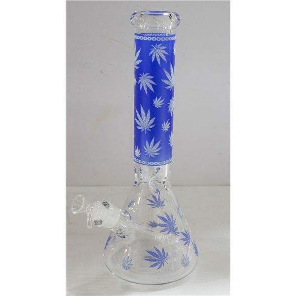 NEW 14" CLEAR BLUE LEAF ETCHED BEAKER BONG