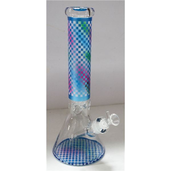 NEW 14" BLUE METALLIC CHECKERED GLASS BEAKER BONG