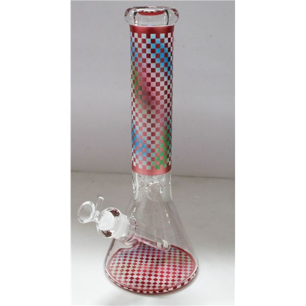 NEW 14" PINK METALLIC CHECKERED GLASS BEAKER BONG