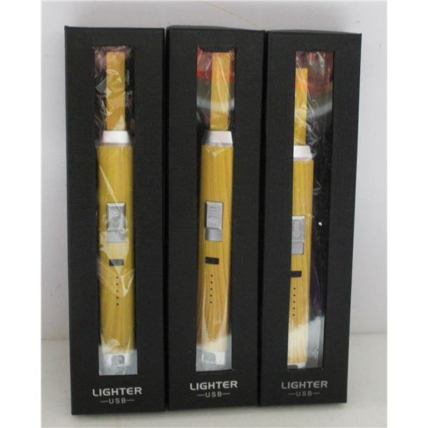 3PK OF NEW LONG USB LIGHTERS; WOOD TONE
