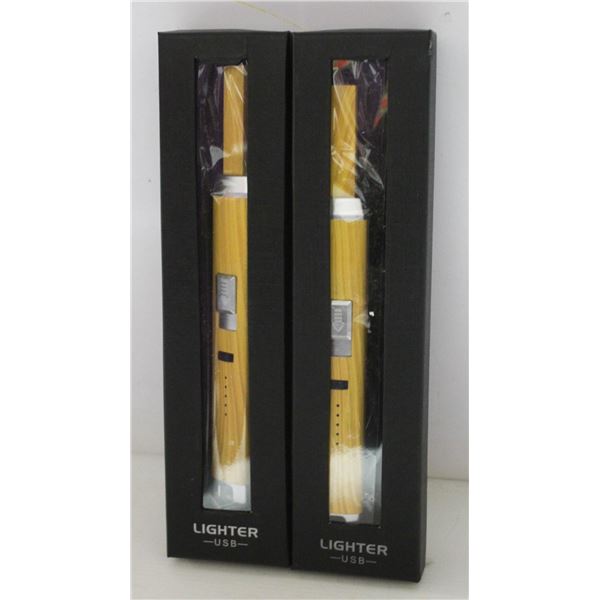 2PK OF NEW LONG USB LIGHTERS; WOOD TONE