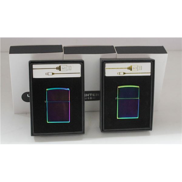 4PK OF USB LIGHTERS; METALLIC RAINBOW