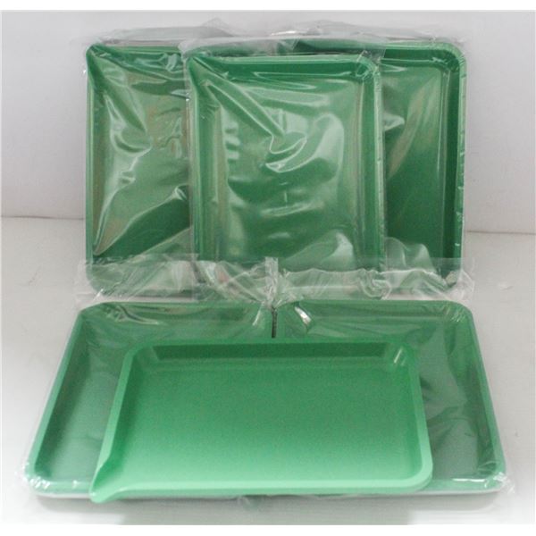 NEW 6PK  8" PLASTIC ROLLING TRAYS- GREEN