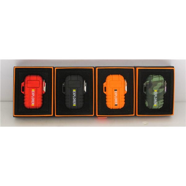 4 PK OF EXPLORER USB RECHARGEABLE LIGHTERS; MIXED