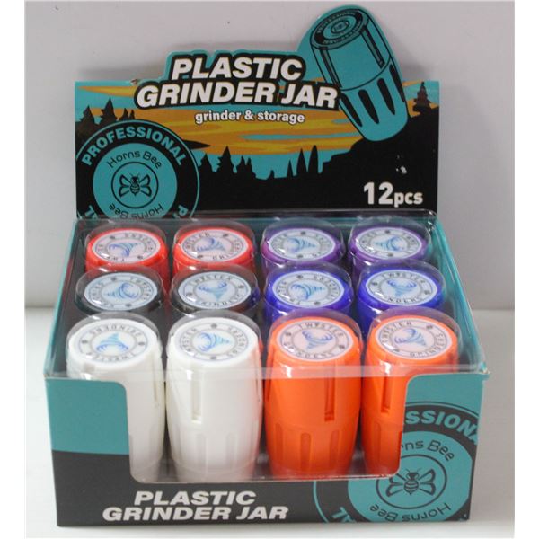 12PK OF HORNSBEE PLASTIC GRINDER & STORAGE JARS