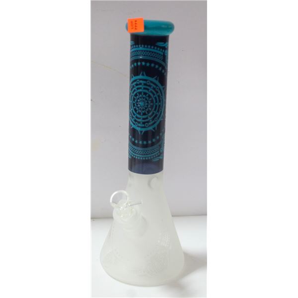 NEW 14.5" FROSTED/ TURQUOISE ETCHED GLASS BONG