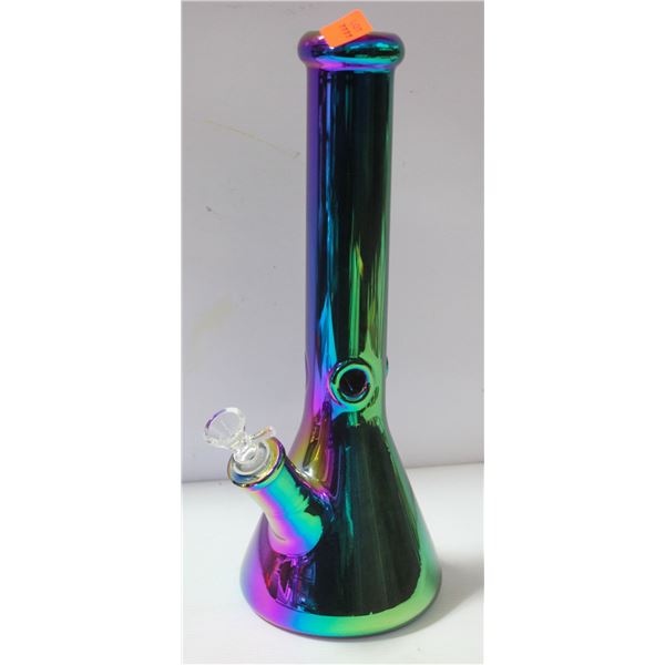 NEW 14" METALLIC RAINBOW GLASS BEAKER BONG