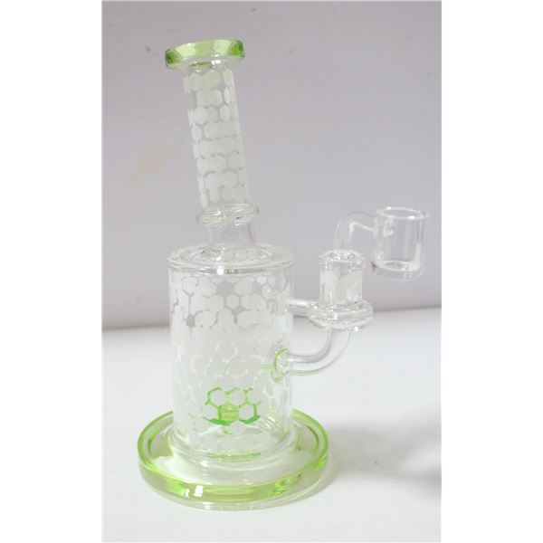 NEW 8" HONEYCOMB GREEN GLASS PERC BONG