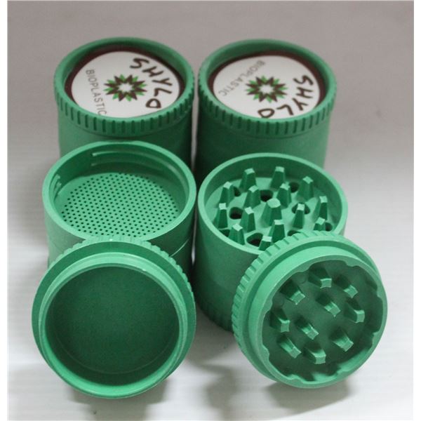 NEW 4PK SHYLO BIOPLASTIC TWIST HERB GRINDERS-GREEN