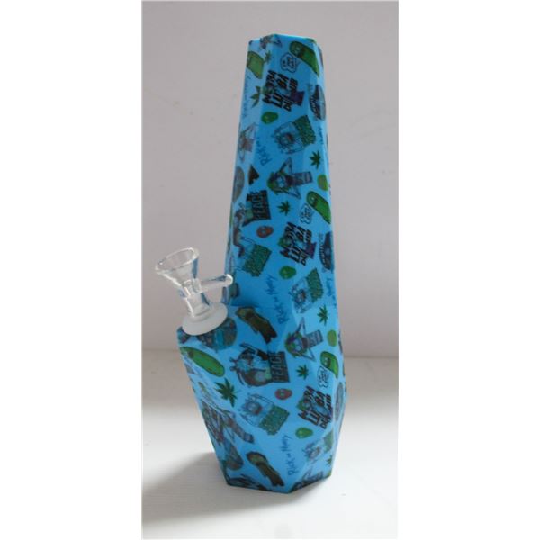NEW 10" BLUE SILICONE RICK & MORTY BONG W/ GLASS