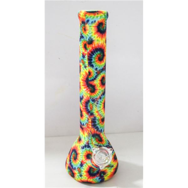 NEW 13.5" SILICONE PRINTED BONG W/ GLASS BOWL; TYE