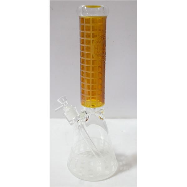 NEW 14" AMBER ETCHED GLASS BEAKER BONG