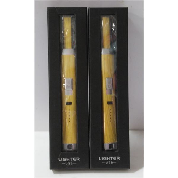 2PK OF NEW LONG USB LIGHTERS; WOOD TONE