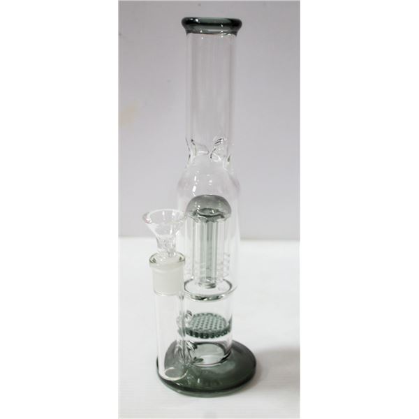 11" NEW BONG WITH PERCS CLEAR AND SMOKEY GREY