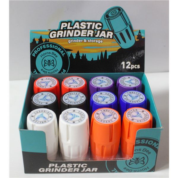 12PK OF HORNSBEE PLASTIC GRINDER & STORAGE JARS