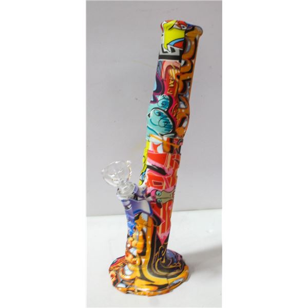 NEW 14" SILICONE PRINTED BONG W/ GLASS BOWL;