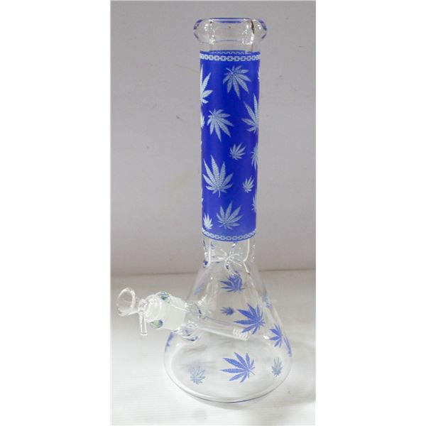 NEW 14" CLEAR BLUE LEAF ETCHED BEAKER BONG