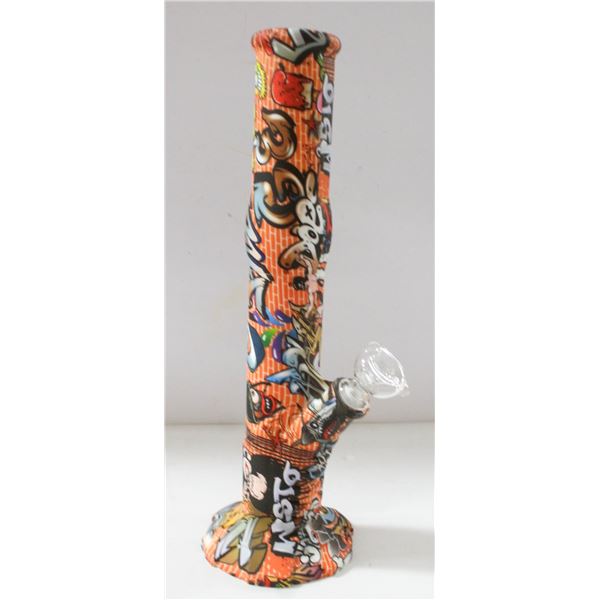 NEW 14.5" SILICONE PRINTED BONG W/ GLASS BOWL;
