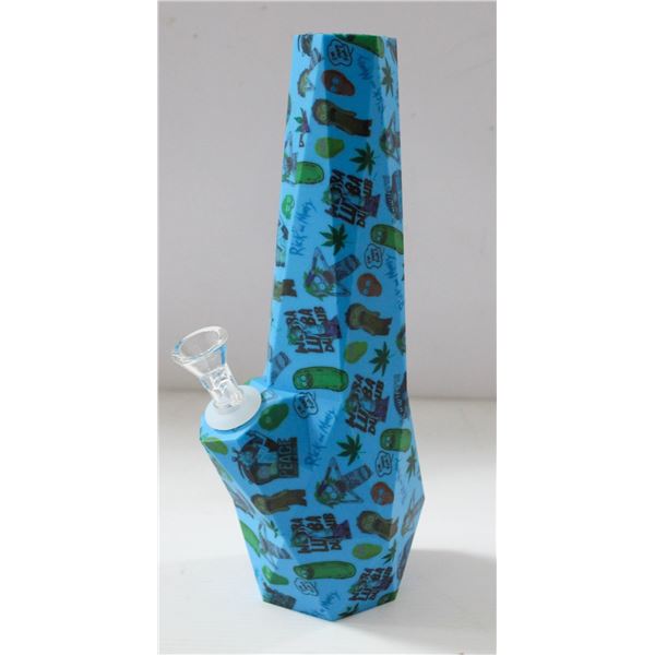NEW 10" BLUE SILICONE RICK & MORTY BONG W/ GLASS