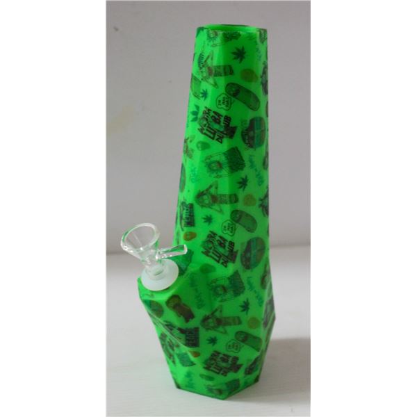 NEW 10" GREEN SILICONE RICK & MORTY BONG W/ GLASS