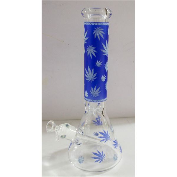 NEW 14" CLEAR BLUE LEAF ETCHED BEAKER BONG
