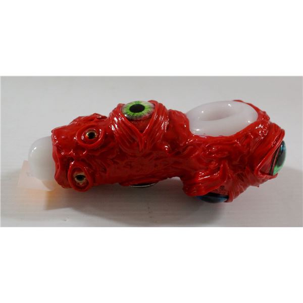 NEW 5" GLASS MONSTER PIPE; RED EYEBALLS