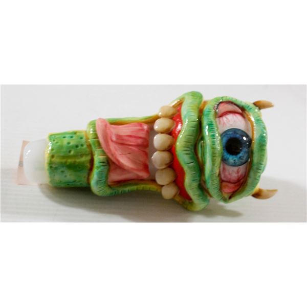 NEW 5" GLASS MONSTER PIPE; GREEN CYCLOPES W/ HORNS