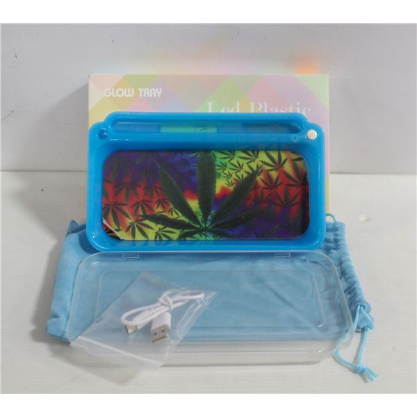 NEW BLUE GLOW TRAY; LED PLASTIC ROLLING TRAY- 7