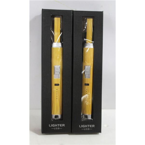 2PK OF NEW LONG USB LIGHTERS; WOOD TONE