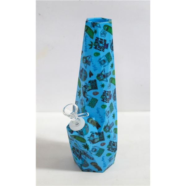 NEW 10" BLUE SILICONE RICK & MORTY BONG W/ GLASS