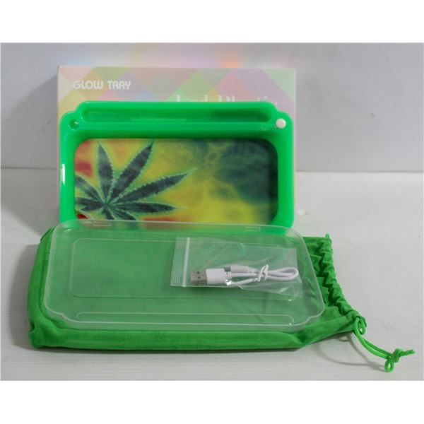 NEW GREEN GLOW TRAY; LED PLASTIC ROLLING TRAY- 7