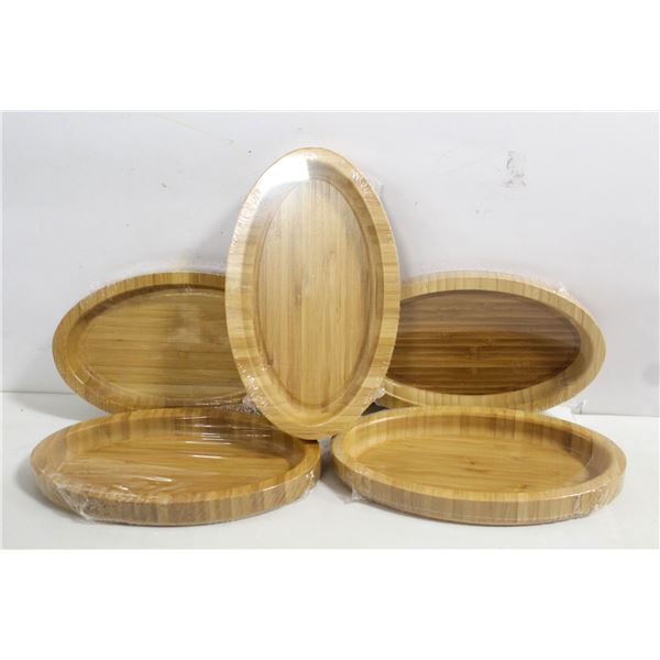 LOT OF 5 OVAL WOODEN TRAYS