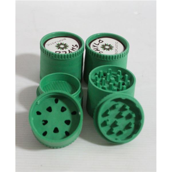 NEW 4PK SHYLO BIOPLASTIC TWIST HERB GRINDERS-GREEN