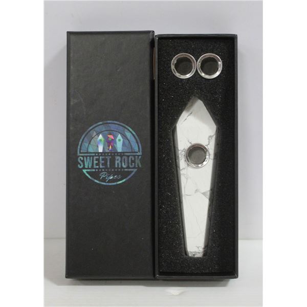 NEW SWEET ROCK STONE PIPE W/ SCREENS; WHITE MARBLE