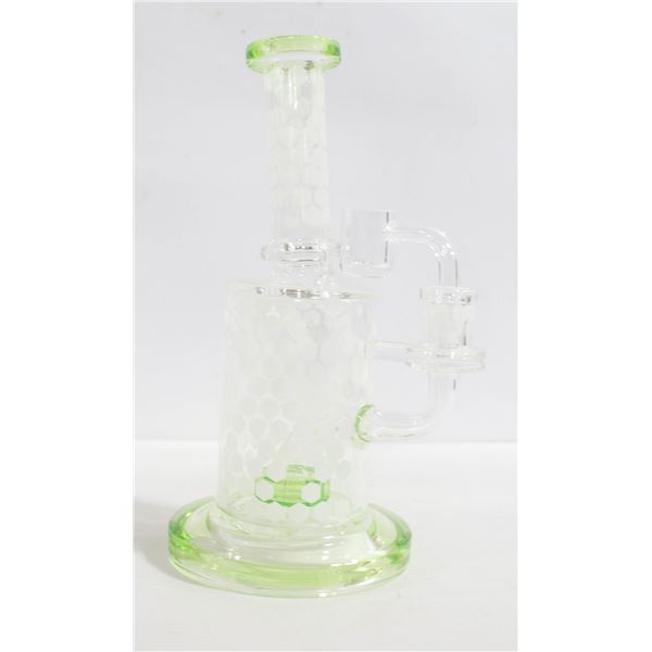 NEW 8" WHITE/ GREEN HONEYCOMB GLASS PERC BONG