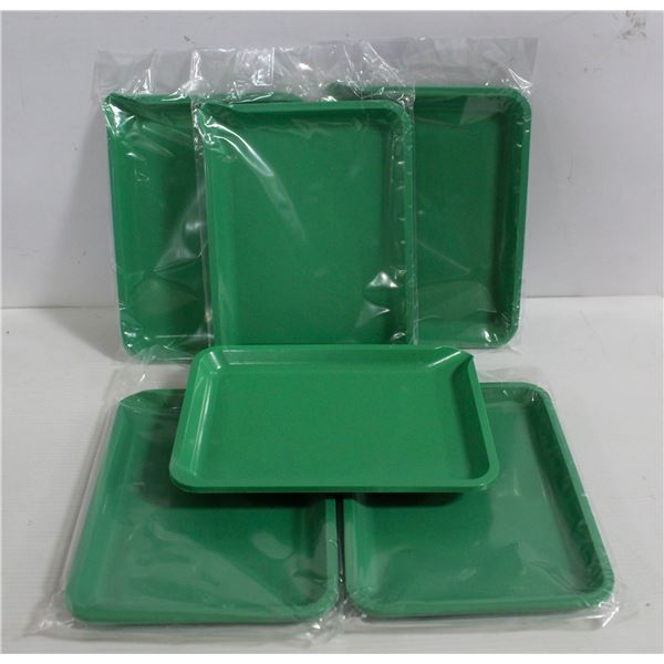 NEW 6PK  8" PLASTIC ROLLING TRAYS- GREEN