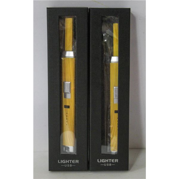 2PK OF LONG RECHARGEABLE USB LIGHTERS; WOOD TONE