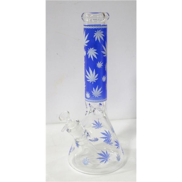 NEW 14" CLEAR BLUE LEAF ETCHED BEAKER BONG
