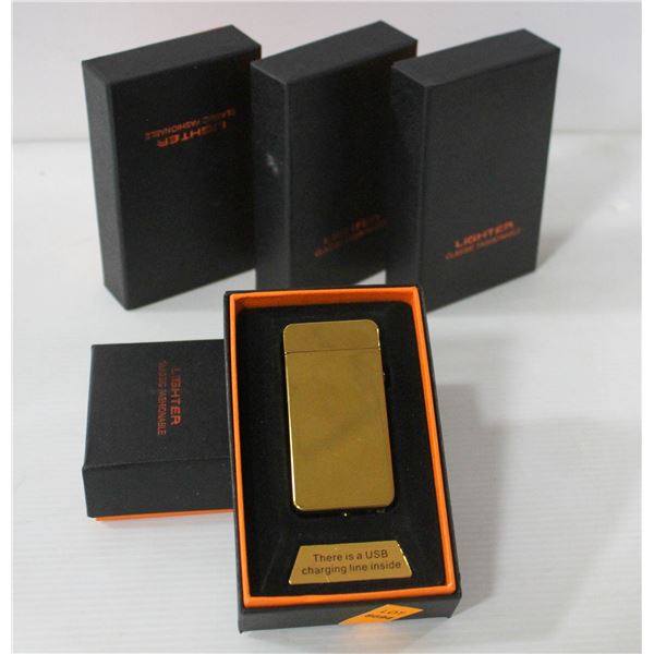 5PK OF USB RECHARGEABLE LIGHTERS; GOLD