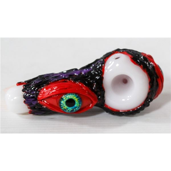 NEW 5" MONSTER THEMED GLASS PIPE; BLACK/ RED W/