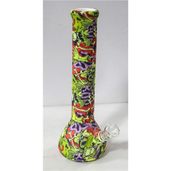 NEW 14.5" SILICONE PRINTED BONG W/ GLASS BOWL;