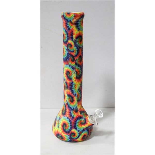 NEW 14.5" SILICONE PRINTED BONG W/ GLASS BOWL;